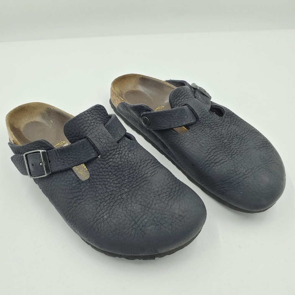 Birkenstocks Boston Clogs Black Suede Leather